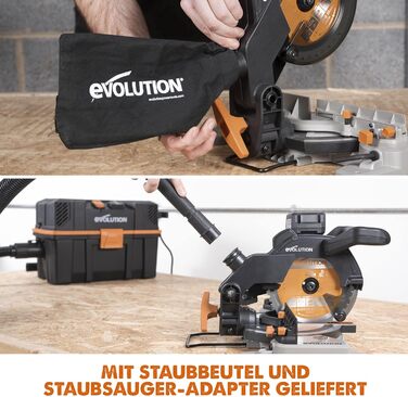 Акумуляторна торцювальна пила Evolution Power Tools R185CMS-Li з багатоцільовим полотном, 850 Вт - 4 Ач акумулятор та зарядний пристрій, пиляльне полотно TCT 185 мм у комплекті, гарантія 3 роки