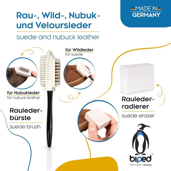 Двоногий набір для чищення взуття 8 предметів - Догляд за взуттям для гладкої шкіри та замші - Щітки для взуття з натуральною щетиною - Зроблено в Німеччині z2463