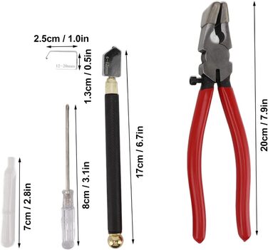 Набір плоскогубців і склоріза з 7 предметів, 2 мм-20 мм, Міцний інструмент для різання скла з гумовим наконечником, ідеально підходить для кольорового скла, мозаїки, плавлення, розбивання