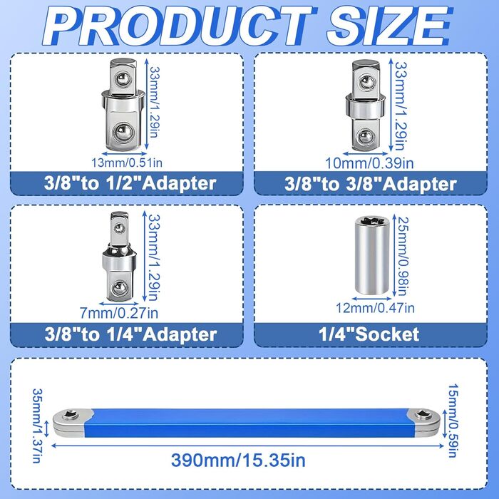 Подовжувальний ключ UVVRUR Подовжувальний ключ з адаптером 1/2'', 1/4' і 3/8' дюймів Подовжувальний ключ для механіків Подовжувальний ключ для механіків Гаражні механіки